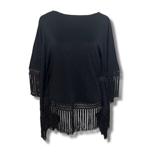 Vtg 90s Black Fringe Poncho Shirt